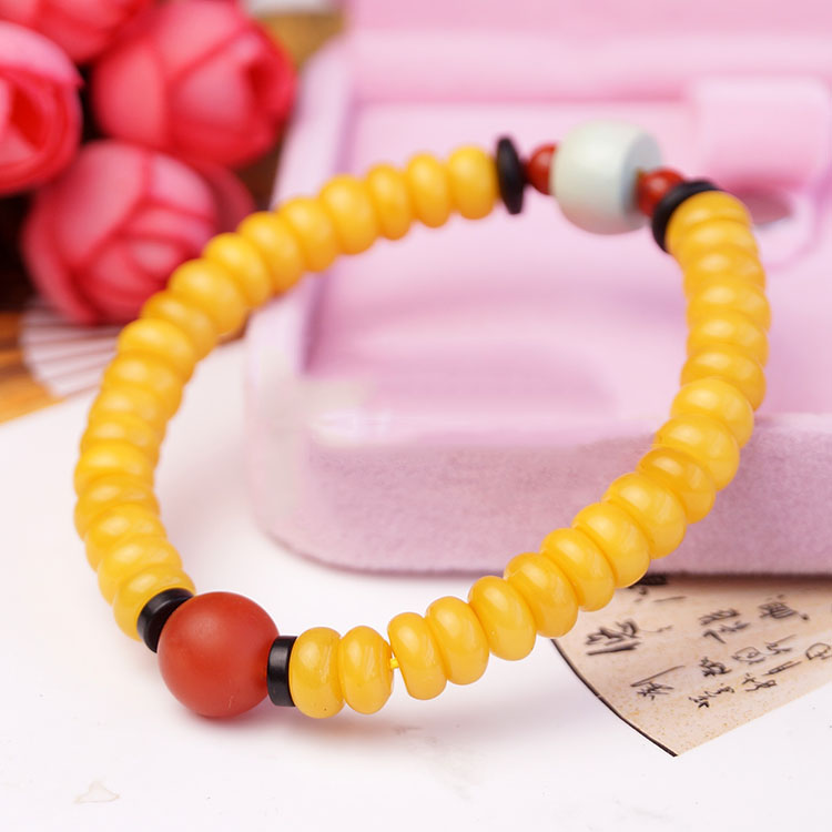 Natural Egg Yolk Amber And Red Chalcedony Bracelet